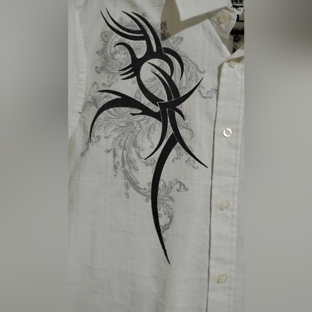 HELIX Button Shirt Mens Goth Streetwear Grunge Y2K Hip Hop Tribal - Picture 3 of 16